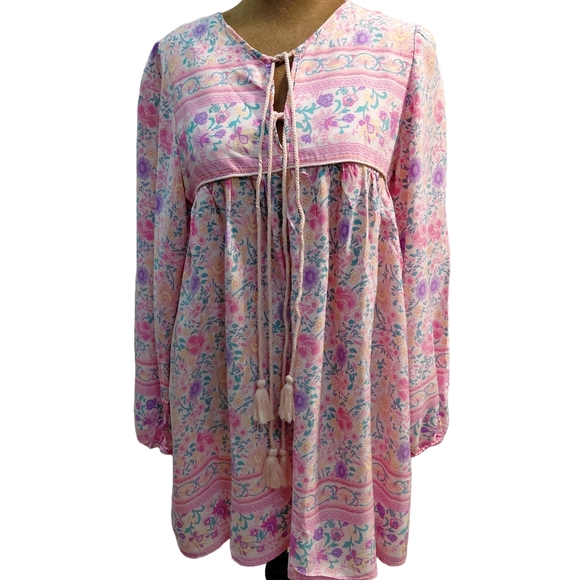 Goodnight Macaroon Floral Cottagecore Tunic Top Dress Medium Babydoll Boho - Picture 2 of 7
